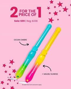 🌟 BOGO Neon Beachwaver! 🌈 Get Ocean Ombre B1 Malibu Sunrise B1 for only $99 (reg. $238). Enjoy salon-quality curls, easy-to-use rotating barrel, and adjustable heat settings—grab this colorful deal and create stunning summer waves effortlessly! | Beachwaver Co.