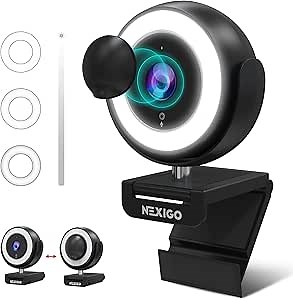 NexiGo N660E 1080P Webcam with Ring Light, Adjustable Brightness, Magnetic Privacy Cover, Dual Noise Reduction Mics, for Zoom Skype Teams, Black (Upgraded Model)