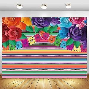CGXINS Mexican Fiesta Backdrop for Mexican Party Decor 7x5ft Cinco De Mayo Photo Background Floral Stripes Flags Birthday Party Banner Supplies Photo Booth
