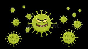 Mal Coronavirus Covid19 Cartoon Caráter De Bactéria Patogênica Num Símbolo Proibido Com Texto Filme - Vídeo de gripe, patogênica: 190471396