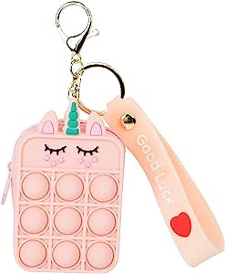 Unicorn Pop Pops it Coin Purse Wallet Fidget Toy for Girls Gift,Silicone Small Pouches Fidgets Toys Bag Bubble with Keychain