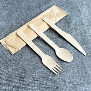 [Hot Item] Wholesale Birch Wood Individual Package Disposable Knife Fork Spoon with Pack Logo