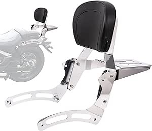 Powersports Sissy Bar with Backrest Flag Pattern Luggage Rack for Kawasaki Vulcan VN 900 VN900 2000 Classic Custom 2009-2021 (Silver)