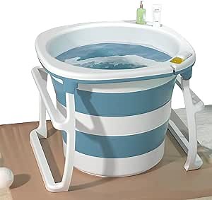 Portable Folding Bathtub Adult Large Foldable Tub XXL, Ice Bath Barrel For Athletes Cold Plunge, Hot Bath Tub for Home Sauna with Bath Stool & Massage Rollers & Thermal Cover