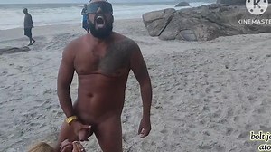 Inked Latino and Blonde Babe Banging on São Paulo Beach