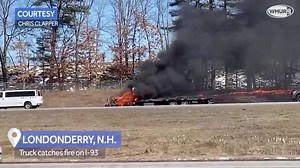 Video: Flatbed tow truck catches fire on I-93 in Londonderry