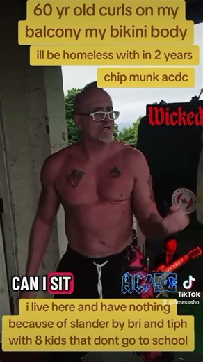 Ripped 60 year old curls sings chipmonk acdc on balcony"bikini"#bigenergy