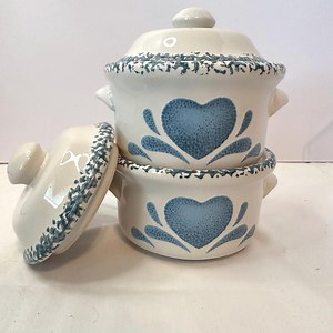 Vintage Corelle Blue Heart Stoneware Crocks: Farmhouse Kitchen Decor - Etsy