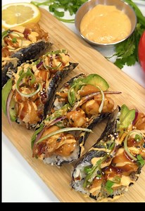 Sushi Taco with Golden Lava Shrimp – Air Fryer Nori Shells
