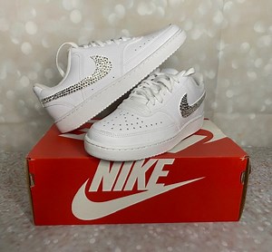 Nike Court Vision Low Women's Size 7.5 - bedazzled with Swarovski crystals