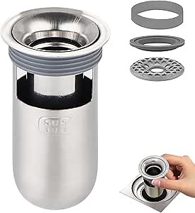 Shower Floor Drain Backflow Preventer, Odor Proof Floor Drain for Bathroom, Fast Drainage Shower Plug Insert, 304 Stainless Steel Material (Depth 3.3in)