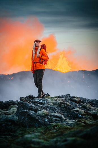 Ása Steinars felt the earth pulsing below her feet when she visited the new volcanic eruption at Litli-Hrútur 🌋#66north #iceland #volcano | 66North