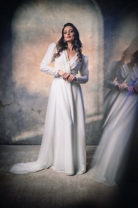 Wrap-effect Embellished Glamour Style Gown, Beaded Lace Wedding Dresses, High- Quality Designer Dresses, Long Sleeves With Puf - Etsy UK