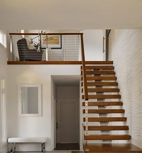 [Hot Item] Indoor Single Stringer Mono Steel Cable Straight Staircase