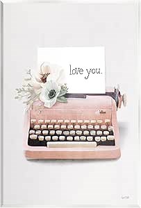 Stupell Industries Romantic Typewriter Vintage Florals Wood Wall Art, Design by House Fenway