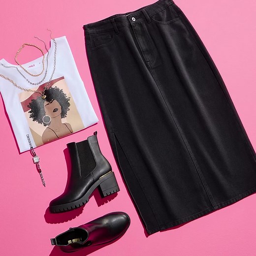 When you can mix up your fave tee with different lewks  Shop the latest range instore. While stocks last. #legit #loveitlegit #newarrivals : Graphic tee R89.99 35670801- : Textured skinny jeans R369.99 35159101 : Black maxi denim skirt R299.99 34373601 : Chelsea boots R549.99 35610301930039302 | Acornhoek Mall | Facebook