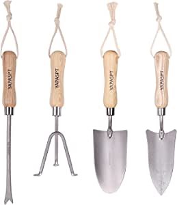 Garden Tools Set, Gardening Hand Trowel, Shovel, 4 Pieces Gardening Tools with Wooden Handle,Including Garden Shovel,Gloves,Trowel,Hand Weeder,Cultivator
