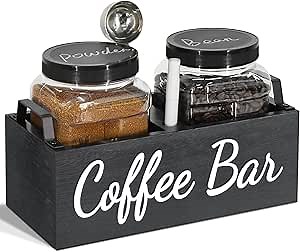 Farmhouse Coffee Canister Set, Coffee Storage Container, Coffee Bar Storage Box with Coffee Jars, Plastic Coffee Bean Organizer, Coffee Bar Organizer for Coffee Powder, Ground Coffee, Coffee Beans