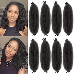 Pre-Fluffed Springy Afro Twist Hair Color 4 Marley Hair 8 Packs Wrapping Hair for Soft Locs 18 Inch Twisted up Kinky Cuban Twist Hair for Black Women (18 Inch (Pack of 8), 4#)