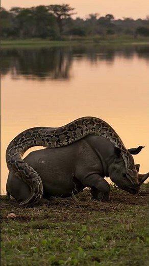 Python coils tightly around rhinoceros 🐍🦏🌅#snake #wildliferescue