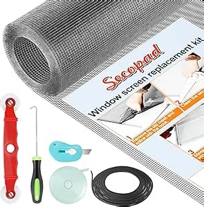 Secopad Window Screen Door Repair Kit, 59" x 159" Screen Door Mesh Replacement Kit, Durable Fiberglass Mesh Roll with Tools for Windows Doors Patio and Porch Replacement, Grey
