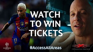 We've teamed up with the new xXx movie #ReturnofXanderCage to give you the chance win 2 VIP 🎫, ✈️️ 🏨 to watch Vin Diesel's co-star Neymar Jr. in FC Barcelona v Paris in the #UCL Enter ➡️️ goo.gl/SxAwb5 #AccessAllAreas | UEFA Champions League