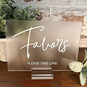 5” x 7” Favors Please Take One Acrylic Clear Glass Look Custom Modern Sign Personalized Display for Weddings, Showers, Parties