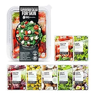 FARMSKIN Superfood Facial Sheet Mask Tomato Salad Set - Korean Facial Mask/Sheet Mask for Daily Skincare Routine/Hydrating & Soothing for All Skin Types/Skincare vegetable Face Mask (Pack of 7)