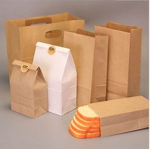 [Hot Item] Kraft Paper Bag Wihte Waffle Bread Takeaway Fast Food Packaging Paper Bag