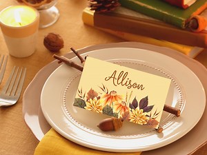 Thanksgiving Place Setting Cards Personalized With Flower Theme (canva Template) - Etsy