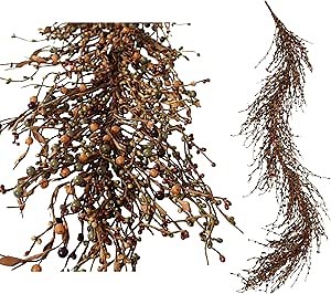 Artificial Fall Pip Berry Garland - 5ft Rustic Autumn Decorations for Mantel, Thanksgiving, Harvest, and Farmhouse Decor - Perfect for Indoor Fall Wedding Centerpiece and Table Display DKGR