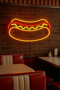 Leuchtreklame „Hot Dog“ – LED-Neonwandschild für Lebensmittel, Neonkunst im Retro-Diner-Stil, handgefertigtes Leuchtschild - Etsy.de