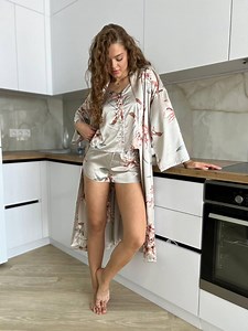 Floral Satin Pajama Set With Robe: Elegant Women's Sleepwear - Etsy