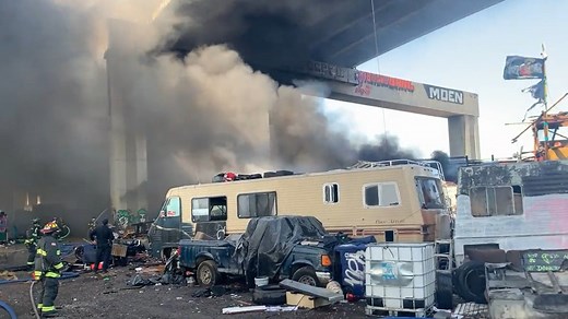 Fire Rips Through Encampment in Oakland