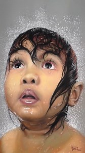 Playful shower scene soft pastel art with realistic water effects