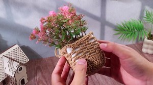 10 Pack Macrame Wall Plant Hanger with Artificial Pot Flower - Boho Wall Hanging Planter for Indoor Plant Cotton Rope Holder with Mini Fake Pot Flower for Home Wedding Decor Gift(Jute)