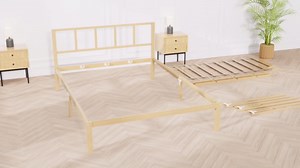14 Inch Bamboo Bed Frame – Solid Wood Platform Bed Frame, Strong and Stable, with Non-Slip Slats for Support, No Box Spring Needed, Easy to Assemble, Noise-Free (Natural, Twin with Headboard)