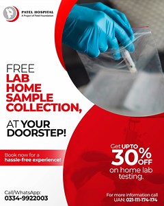 Free Home Sample Collection , Lab Tests Made Easy! Skip the hospital visit! Patel Hospital offers FREE home sample collection with up to 30% off on lab tests for a hassle-free experience. #PatelFoundation #HomeSampleCollection | Patel Hospital