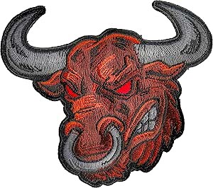 Bull Patches - Nose Ring - Red Eyes - Angry - Embroidered - Sew or Iron on to Jackets, Vests