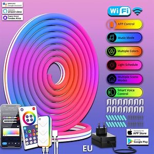 [Hot Item] Smart LED Neon Strip Light 12V RGB Dimmable Silicone Cuttable Tape WiFi Bluetooth APP Remote Control Music Mode Strip