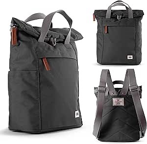 ORI LONDON Travel Backpack - Small Water-Resistant Nylon Rolltop Laptop Backpack for Men & Women - The Finchley - Carbon