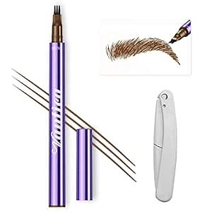 Microblading Eyebrow Tattoo Pen - Liquid Microblading Pen Waterproof Eyebrow Pencil with 3 Micro-Fork Tips Creates Long-lasting Natural Eye Brows Look [2 Pack]Chestnut/Dark Brown
