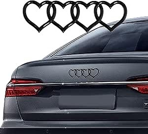 Love Heart Logo Rear Trunk Emblem, 3D Badge Decal Sticker, Car Accessories Exterior Decoration, Car Replacement 3D Sticker Fit for Audi A3 A4 A5 A6 A8 TT R8 Q3 Q5 Q7 (Bright Black)