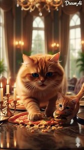 🍕 Fat Cat & Baby Cat Pizza Attack! 😺🔥 Fast Eating 8K Realistic Animation | Dream Ai #shorts #ai #cat