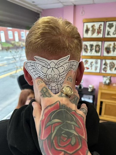 Traditional Back of Head Death Moth Tattoo Process