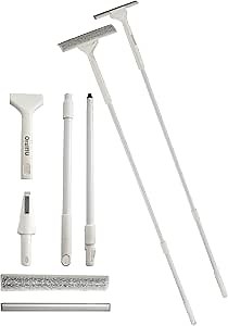 9.8 Inch Extended Squeegee Window Cleaner, 43-56 Inch Adjustable, Replaceable Microfiber Cleaning Pads, for Car Windows, Shower Doors, Kitchen Counters, Indoor/Outdoor