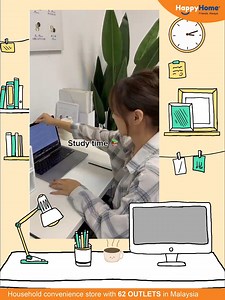 Transformation occurs in the study room with the help of HappyHome. Check out the items I get from HappyHome. For Organization: - Table Drawer - Storage Basket - Trolley Storage Rack For Hygiene & Health: - Tissue Box - Cleaning brush - Table dustbin - Water tumbler For Decor: - Artificial plants These items create a clean, clear, and tidy study room. The transformation enhances the atmosphere, promoting relaxation and better focus. HappyHome elevates the study room to be #simple, #modern, and #