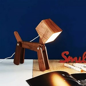 [Hot Item] Cute Dog Adjustable Wooden Dimmable Bedside Desk Table Lamp