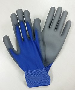 [Hot Item] PPE Oil Proof Gloves Blue Nylon Grey Palm Dipped PU Gloves Work Glove China