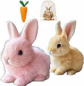 Bunny - My Realistic Bunny Toy Bunby Realistic Bunny Jumping Shaking Ears Easter Gift Bunny Pal with Candy Bag (Brown&Pink)